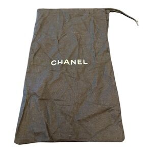 Chanel Black Drawstring Dust Bag White Logo Cotton measures  6” x 12” DB